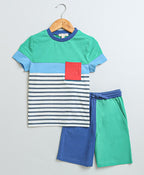 Color Blocked Co-ord Set - Green and Blue