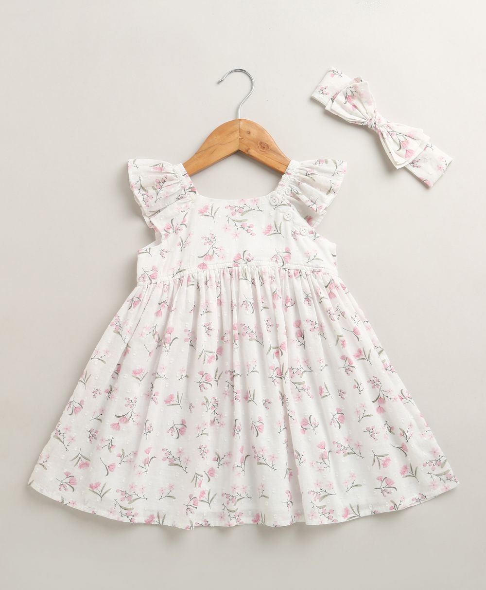 Baby Girl's Organic Cotton Little Meadow Princess Dress & Hairband Set - White