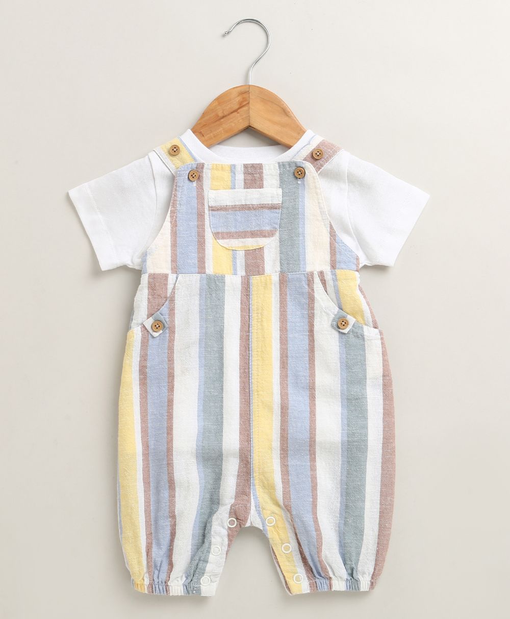 Baby Boys' Sunbeam Stripes Organic Cotton Romper & White T-shirt Set - Multi