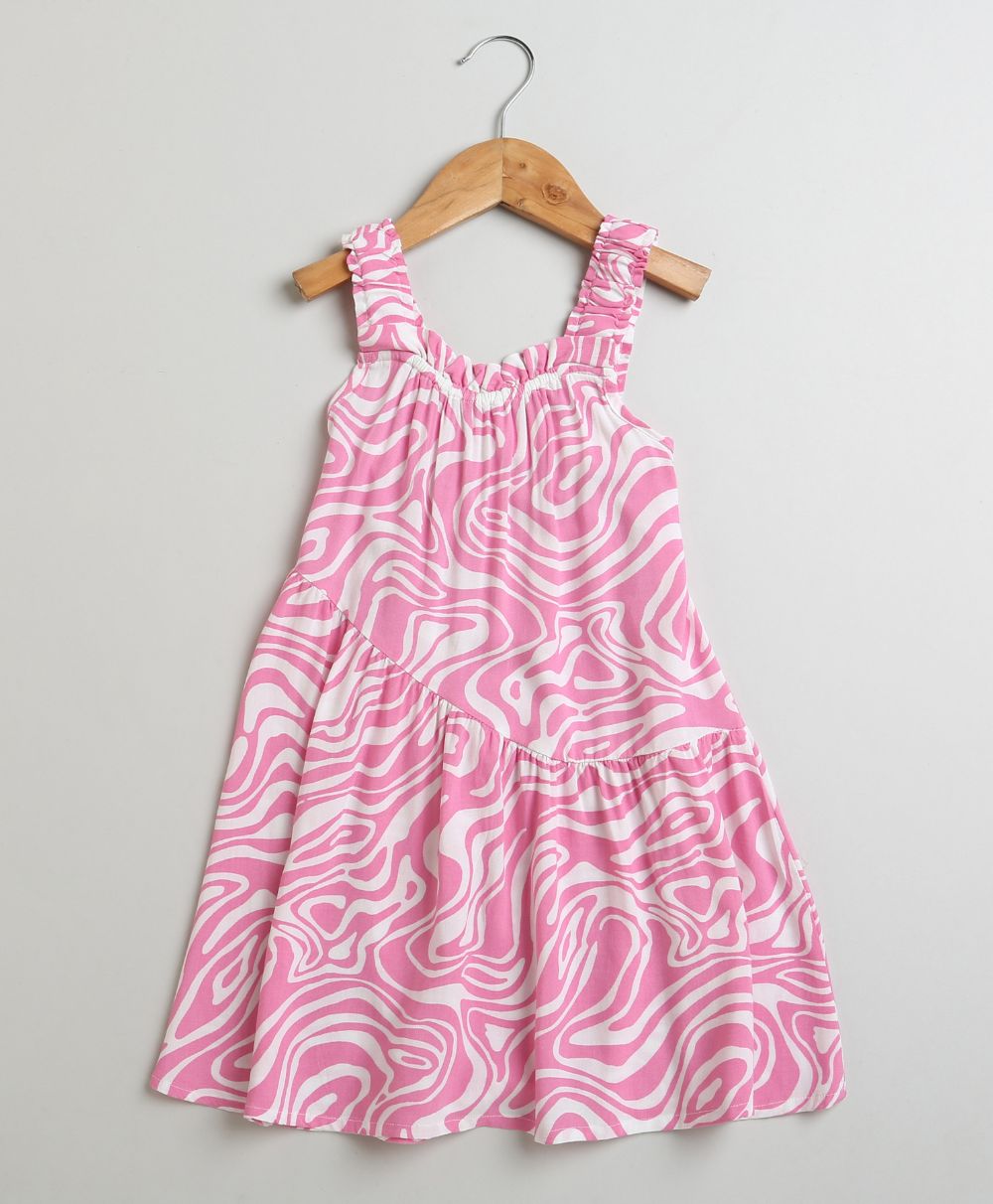 Pink & White Wavy Striped Dress - Pink