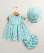 Baby Girls' Bluebell Fairy Organic Cotton Ruffle Dress, Hat and Bloomer Set -Sea Green