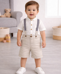 Little Gentleman Suspender Co-ord Set - White & Beige