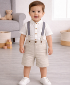 Little Gentleman Suspender Co-ord Set - White & Beige
