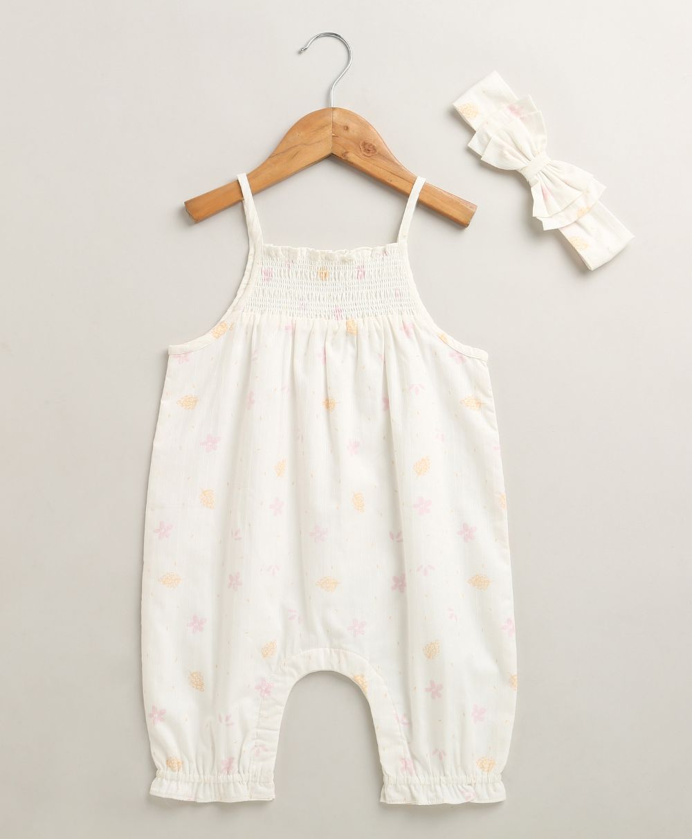 Baby Girls' Cotton Buttercup Breeze Romper & Hairband Set - White
