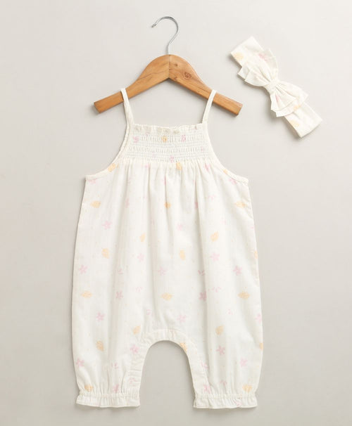 Baby Girls' Cotton Buttercup Breeze Romper & Hairband Set - White