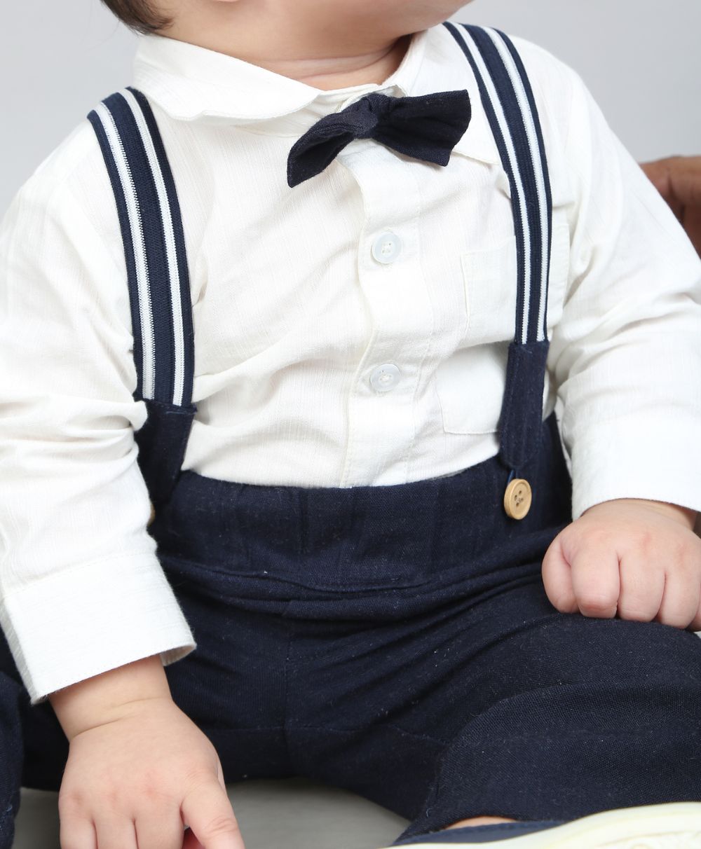 Baby Boys Little Gentleman Formal Co-ord Set - White & Dark Navy