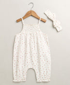 Baby Girls' Cotton Tiny Petal Summer Romper & Hairband Set - White