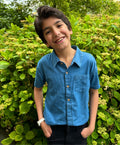 Short Sleeves Cotton Denim Shirt - Blue