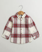 Classic Plaid Flannel Cotton Shirt - White & Red