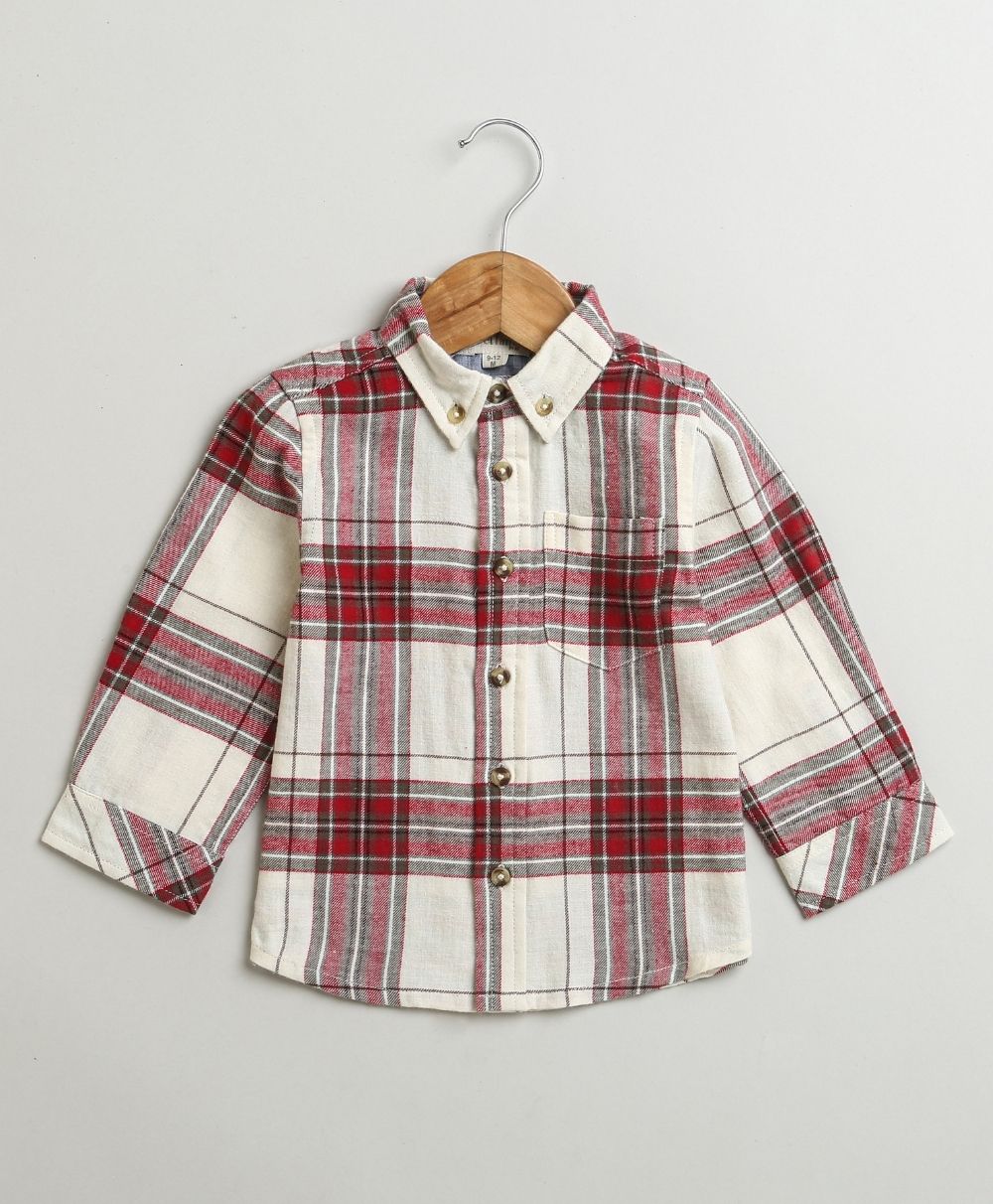 Classic Plaid Flannel Cotton Shirt - White & Red