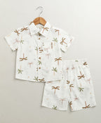 Tropical Vibes Cotton Slub Co-ord Set - White