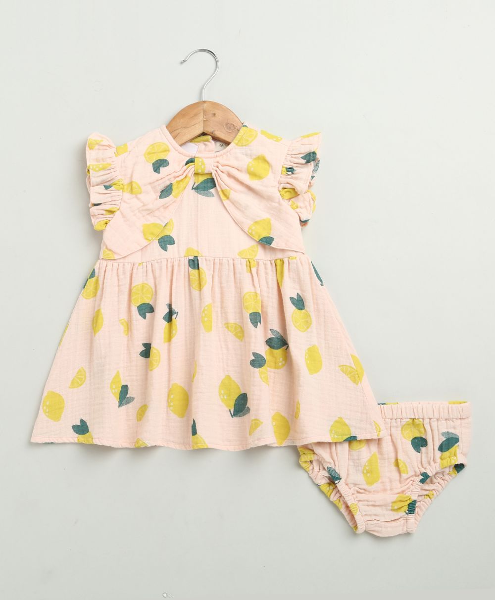 Lemon Print Organic Cotton Co-ord Set - Peach