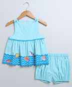 Sleeveless Cotton Dress and Bloomer Coord Set - Sky Blue
