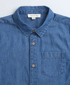 Men Short Sleeves Cotton Denim Shirt - Blue