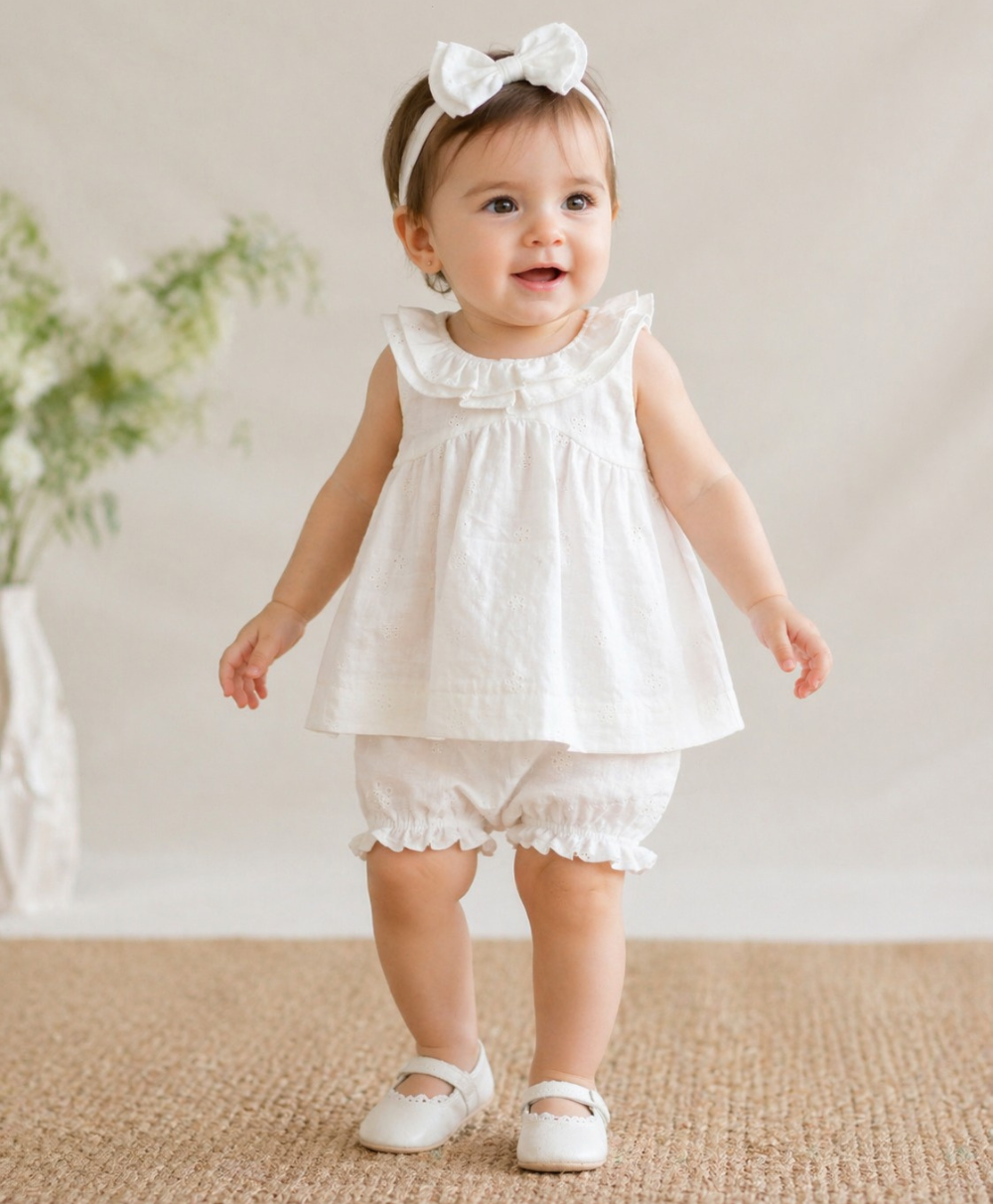 Meadow Mist Organic Cotton Floral Set – White