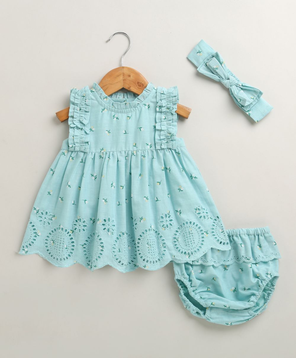 Baby Girls' Bluebell Fairy Organic Cotton Ruffle Dress, Hairband and Bloomer Set -Sea Green