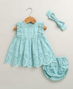 Baby Girls' Bluebell Fairy Organic Cotton Ruffle Dress, Hairband and Bloomer Set -Sea Green