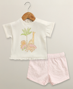 The Sunset Safari Cotton Co-ord Set - White & Pink