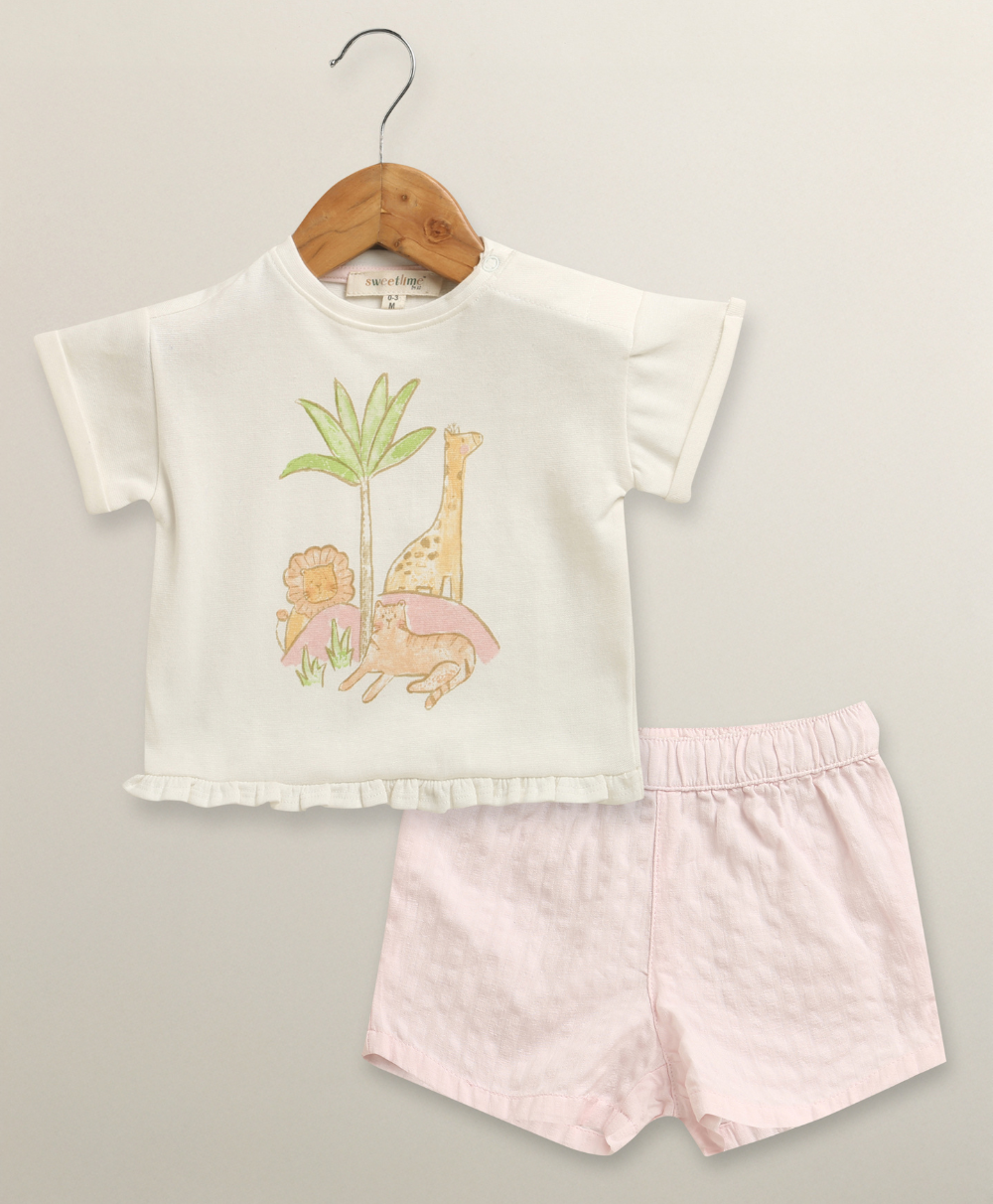 The Sunset Safari Cotton Co-ord Set - White & Pink