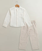 Classic Stripes & White Shirt Set - Off White & Beige