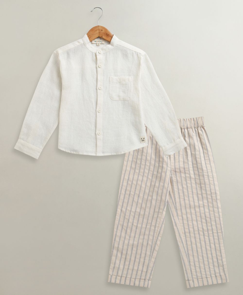 Classic Stripes & White Shirt Set - Off White & Beige
