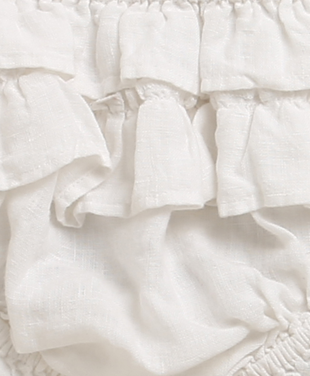 Ivory Blossom Lace Linen Dress & Bloomer - White