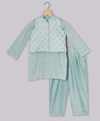 Kurta with Pant & Jacquard Jacket - Green