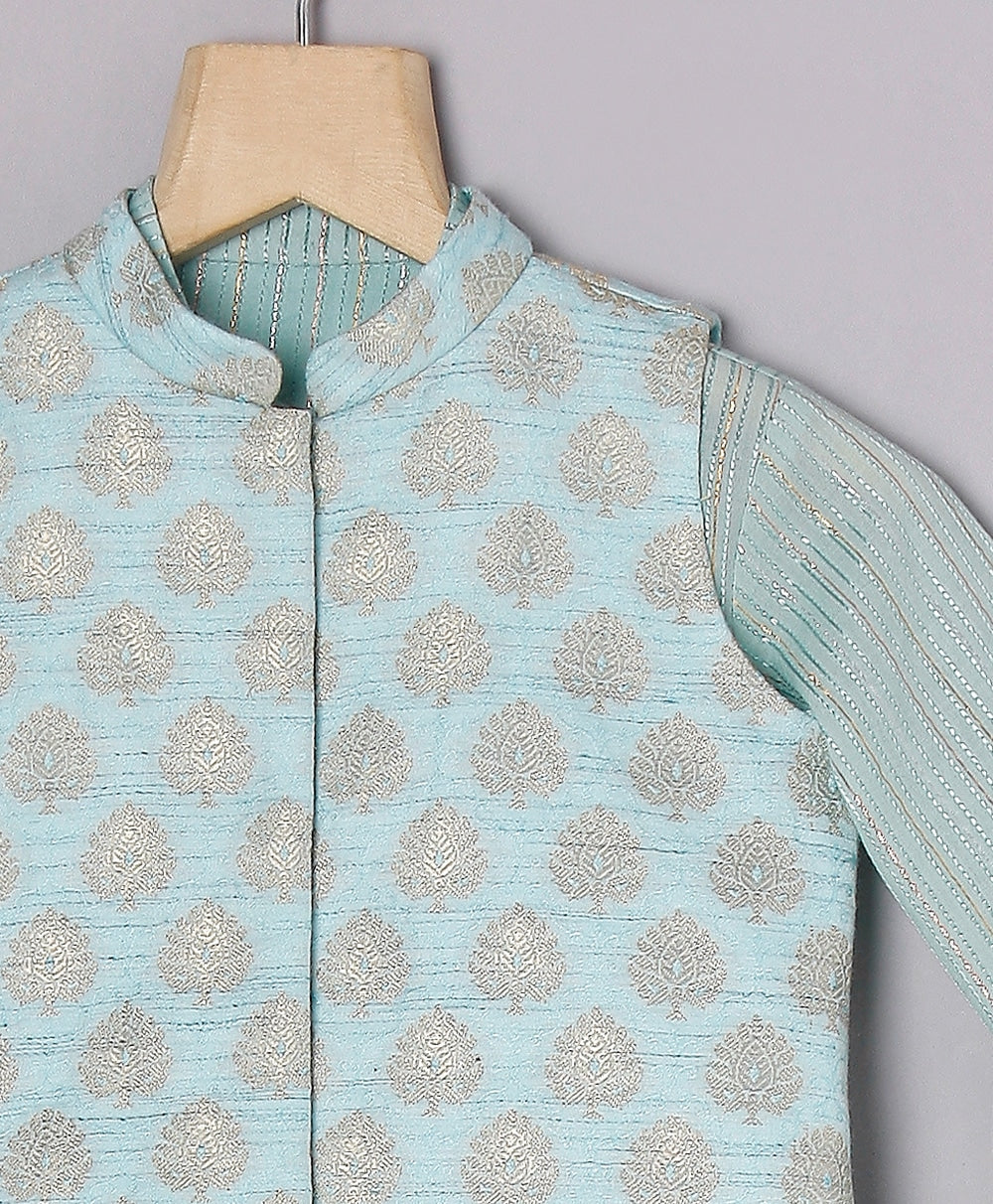 Kurta with Pant & Jacquard Jacket - Green