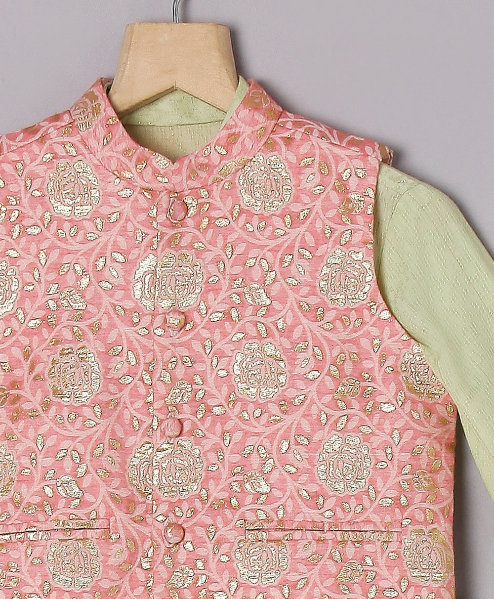 Viscose Kurta & Contrast Jacquard Jacket - Green
