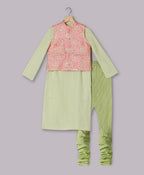 Viscose Kurta & Contrast Jacquard Jacket - Green