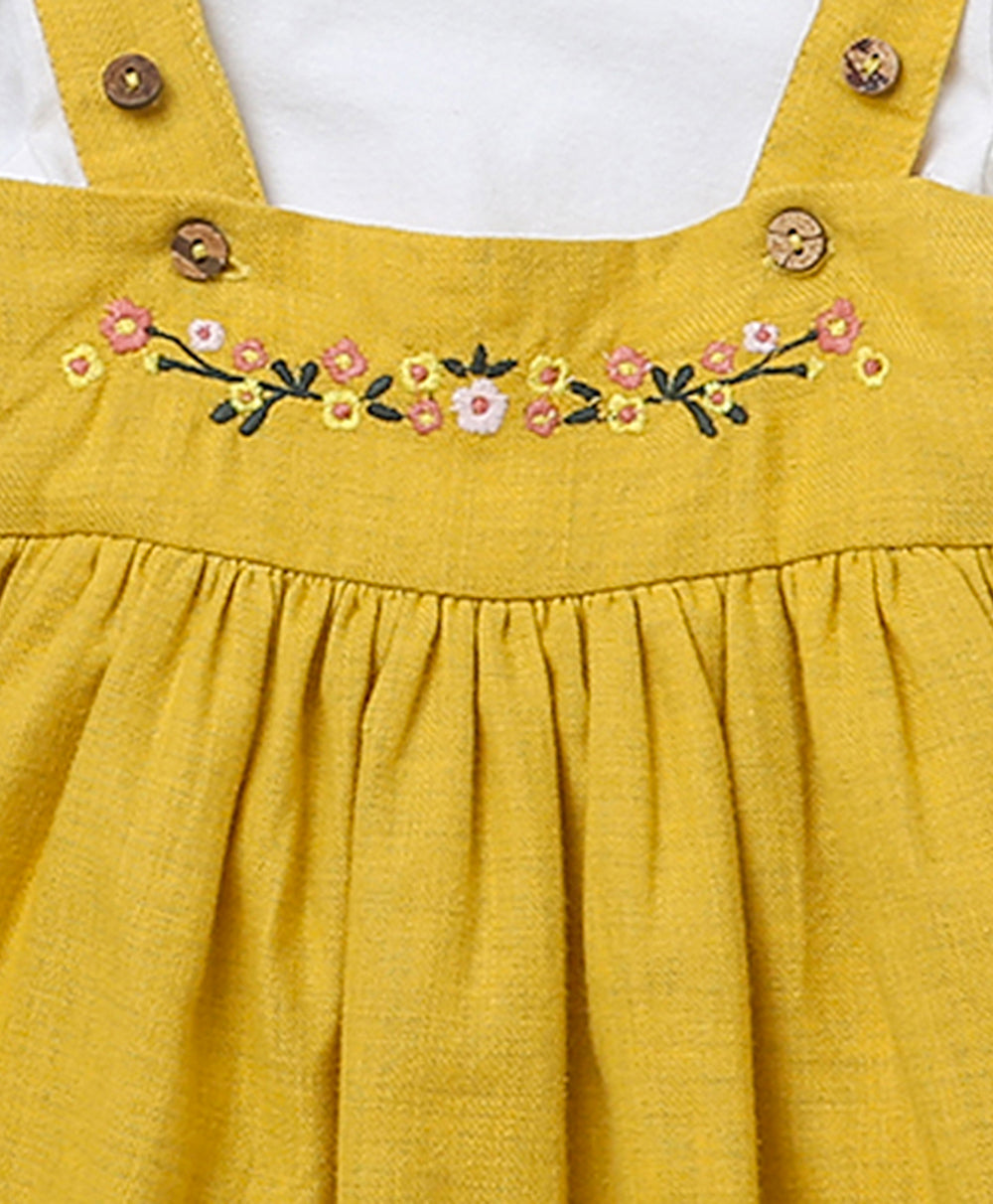 Dress With White Body Suit - Mustard
