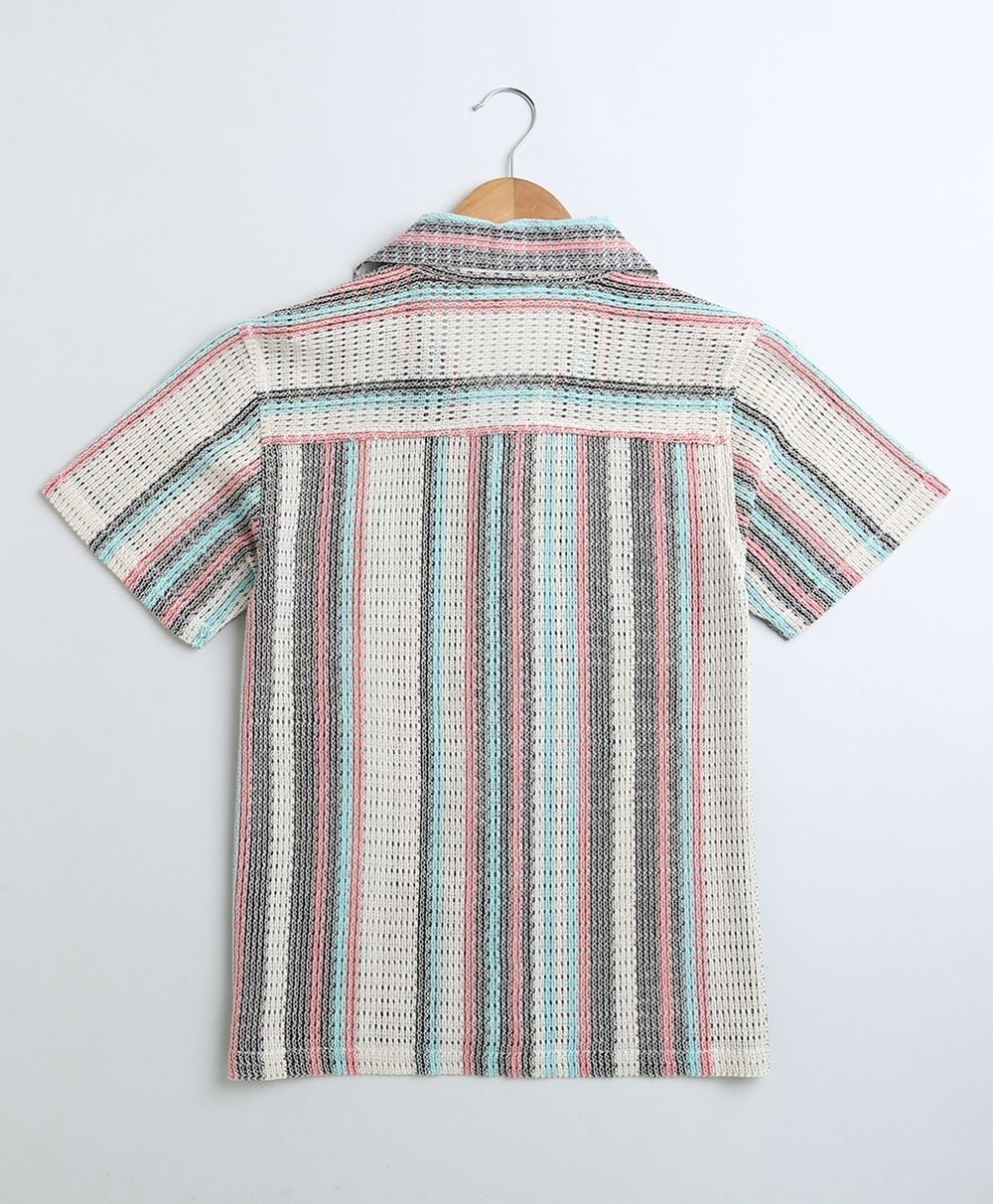 Men's Striped Short Sleeves Shirt - Multicoloured