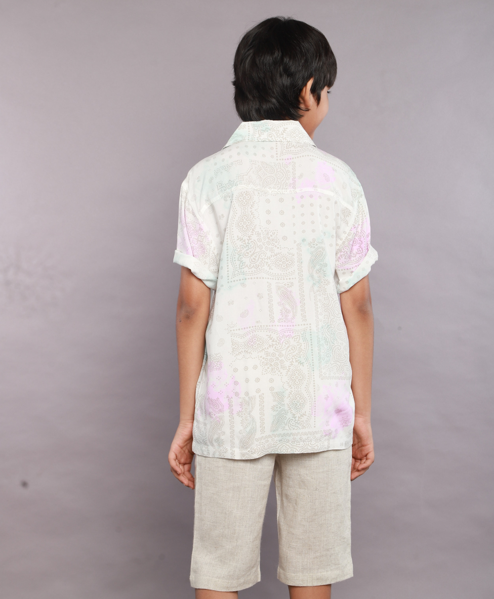 Blue & Pink Tie Dye Cotton Viscose Shirt - White