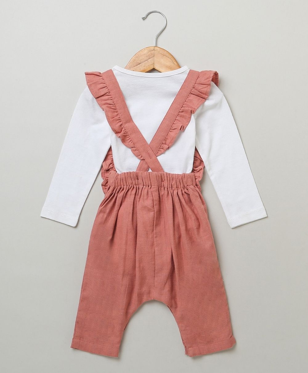 Dungaree with a White Body Suit - Rose Pink
