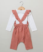 Dungaree with a White Body Suit - Rose Pink