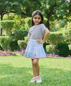 Cotton Dobby Mix Fruits Embroidery Skirt - White