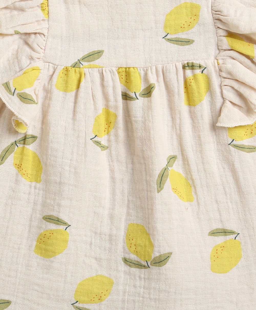 Lemon Print Ruffle Organic Cotton Co-ord Set - Beige
