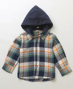 Checks Cotton Flannel Hoodie Long Sleeve Shirt Detachable Hoodie - Multicoloured