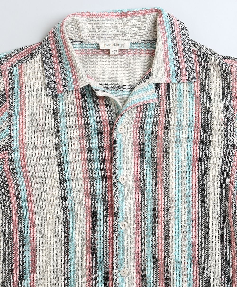 Striped Short Sleeves Shirt - Multicoloured