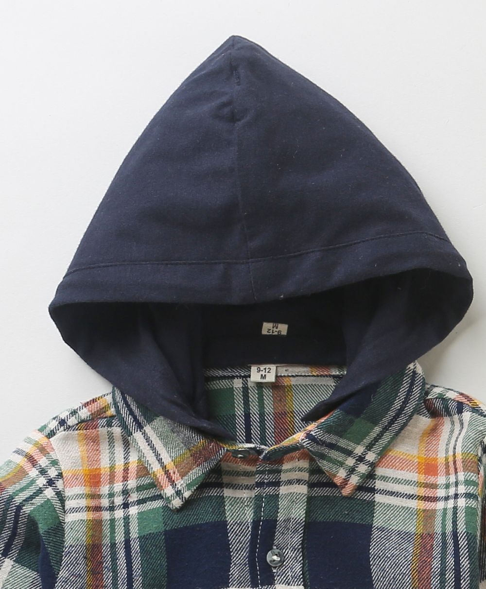 Checks Cotton Flannel Hoodie Long Sleeve Shirt Detachable Hoodie - Multicoloured