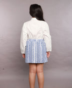 Stylish Poplin Shirt & Cotton Jacquard Skirt Co-ord Set - White & Blue