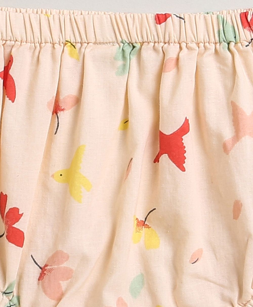 Bird Print Top and Bloomer Co-ord Set - Peach