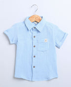 Short Sleeves Cotton Shirt with a Koala Logo - Sky Blue