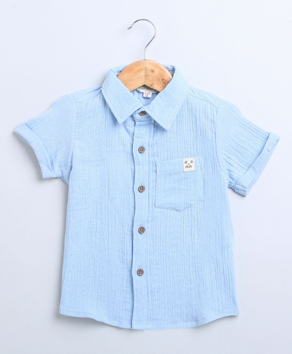 Short Sleeves Cotton Shirt with a Koala Logo - Sky Blue