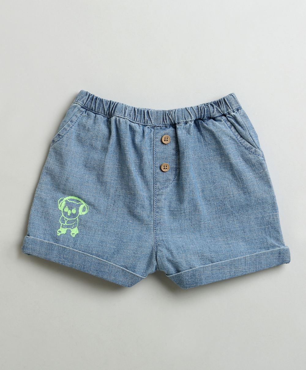 Cotton Denim Shirt & Shorts Co-ord Set - Blue