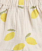 Lemon Print Ruffle Organic Cotton Co-ord Set - Beige
