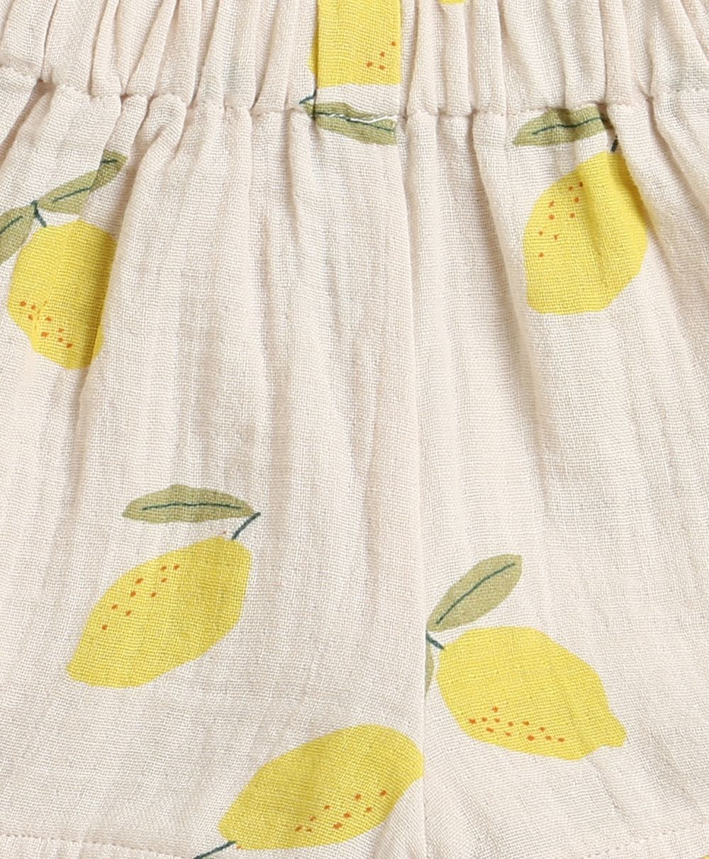 Lemon Print Ruffle Organic Cotton Co-ord Set - Beige