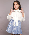 Stylish Poplin Shirt & Cotton Jacquard Skirt Co-ord Set - White & Blue