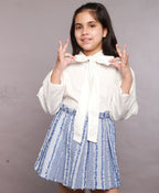 Stylish Poplin Shirt & Cotton Jacquard Skirt Co-ord Set - White & Blue