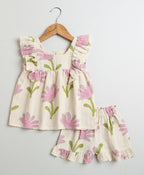 Daisy Print Ruffle Organic Cotton Co-ord Set - Beige